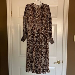 Ganni smocked leopard dress